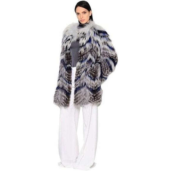 Grey & Multicolor Yves Salomon raccoon /Fox Fur Jacket Size EU 40 /US 10 - Picture 3 of 10